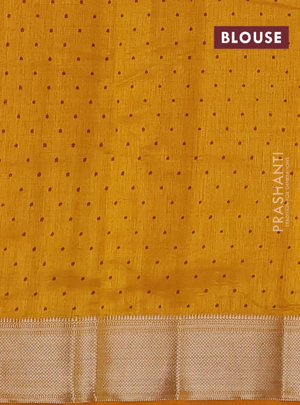 Semi raw silk saree dark mustard with allover geometric prints and zari woven border