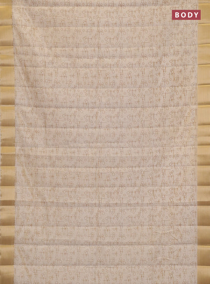 Semi raw silk saree cream with allover geometric prints and zari woven border