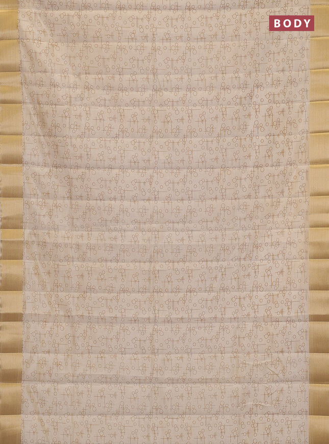 Semi raw silk saree cream with allover geometric prints and zari woven border