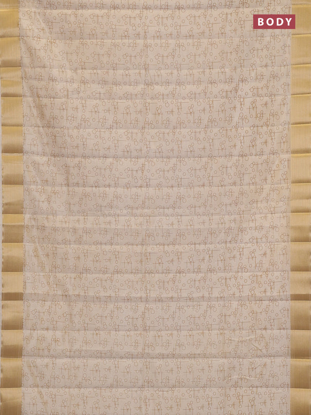 Semi raw silk saree cream with allover geometric prints and zari woven border