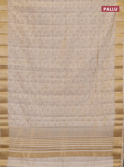 Semi raw silk saree cream with allover geometric prints and zari woven border