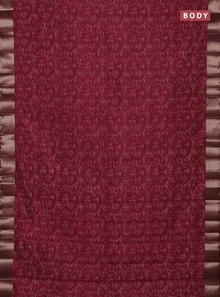 Semi raw silk saree maroon with allover geometric prints and zari woven border