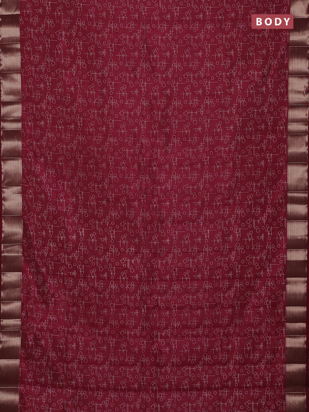 Semi raw silk saree maroon with allover geometric prints and zari woven border