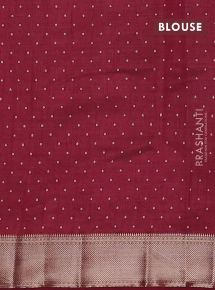 Semi raw silk saree maroon with allover geometric prints and zari woven border