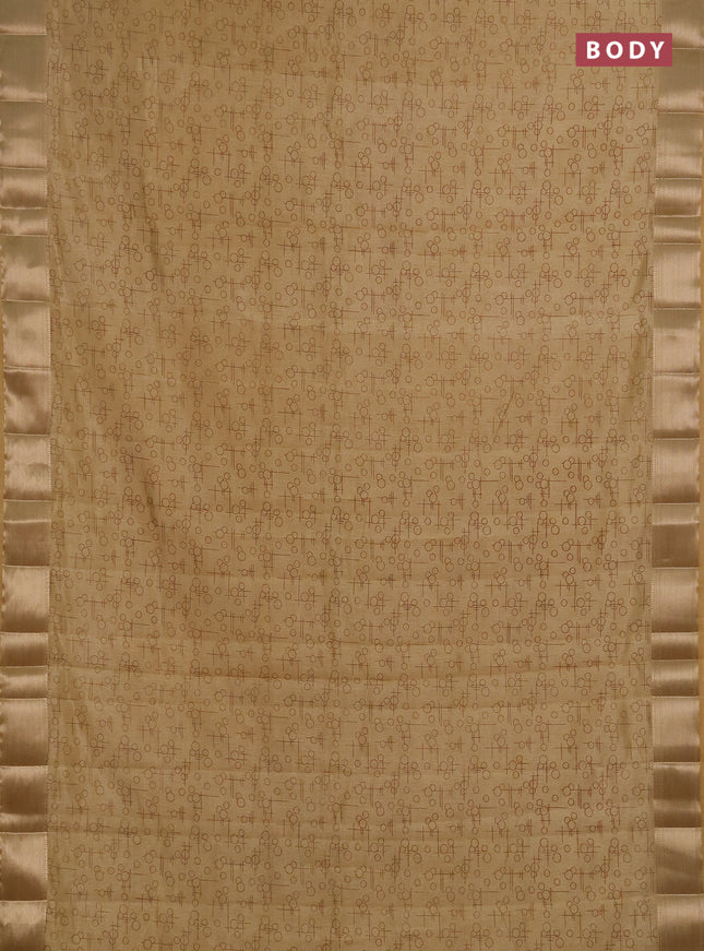 Semi raw silk saree sandal with allover geometric prints and zari woven border