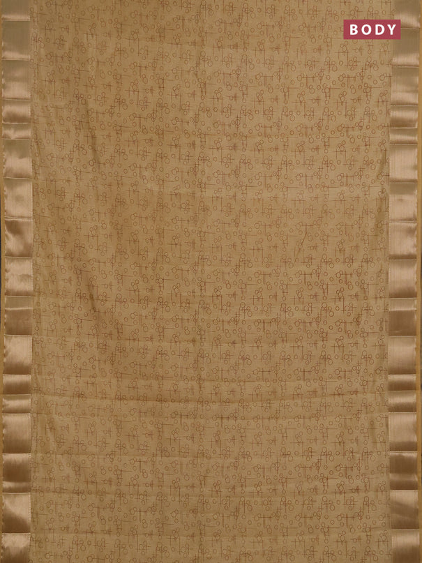 Semi raw silk saree sandal with allover geometric prints and zari woven border