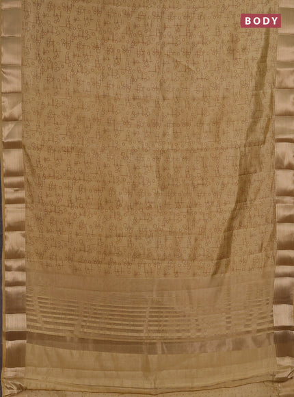 Semi raw silk saree sandal with allover geometric prints and zari woven border