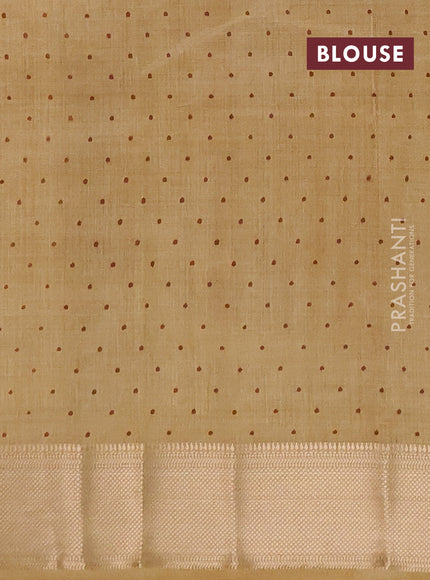 Semi raw silk saree sandal with allover geometric prints and zari woven border
