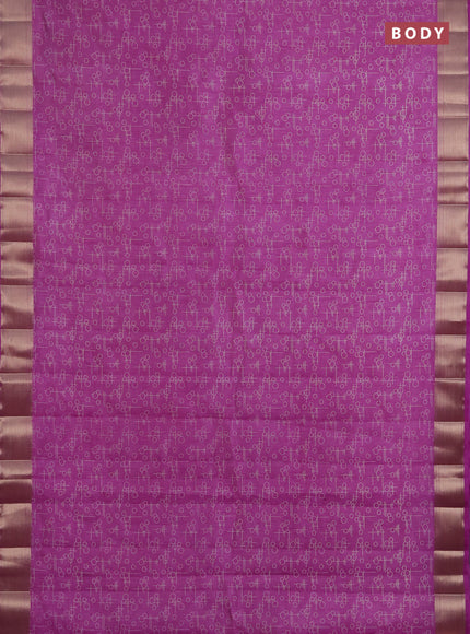 Semi raw silk saree lavender with allover geometric prints and zari woven border