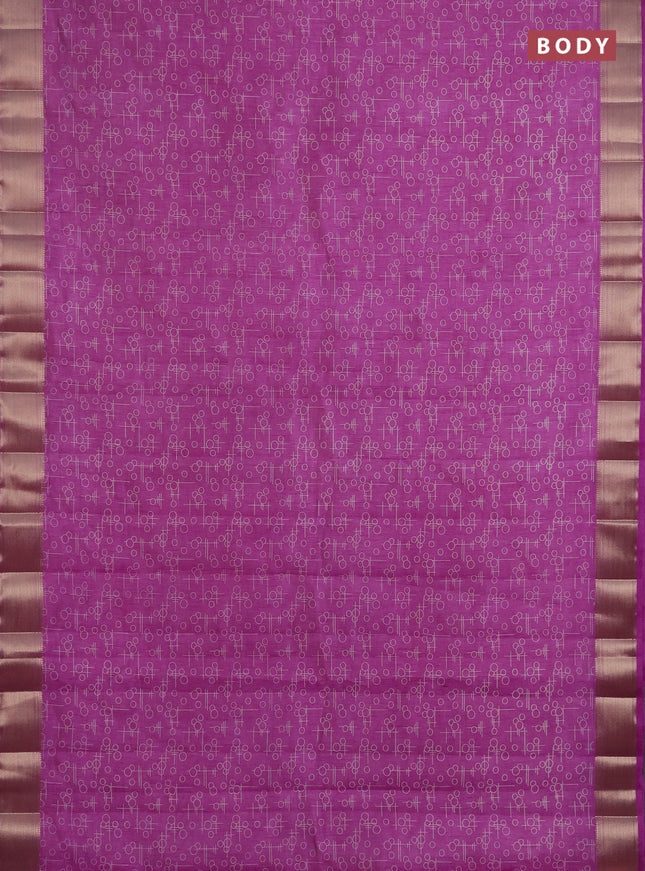 Semi raw silk saree lavender with allover geometric prints and zari woven border