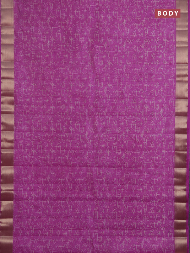 Semi raw silk saree lavender with allover geometric prints and zari woven border
