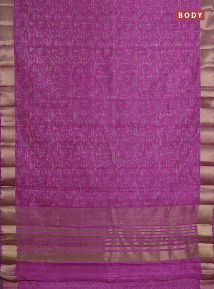 Semi raw silk saree lavender with allover geometric prints and zari woven border