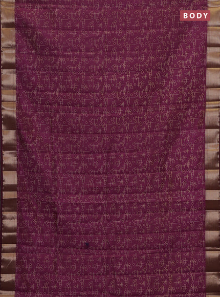 Semi raw silk saree wine shade with allover geometric prints and zari woven border