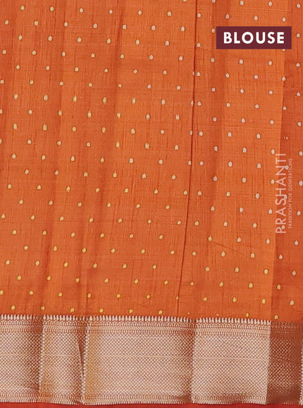 Semi raw silk saree rustic orange with allover geometric prints and zari woven border