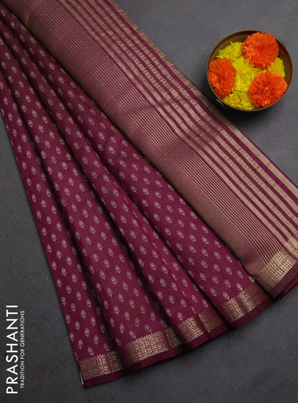 Semi raw silk saree wine shade with allover butta prints and zari woven border