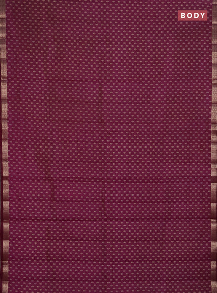 Semi raw silk saree wine shade with allover butta prints and zari woven border