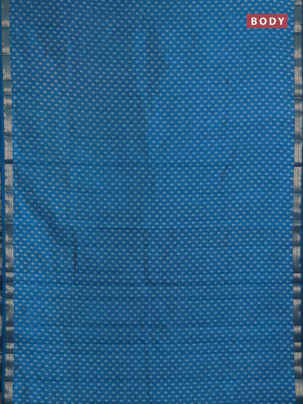Semi raw silk saree teal blue with allover butta prints and zari woven border