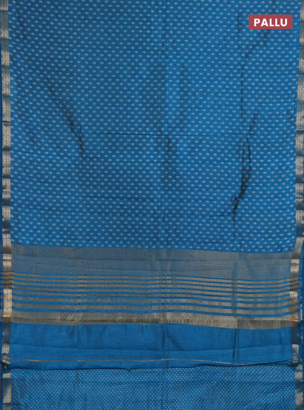 Semi raw silk saree teal blue with allover butta prints and zari woven border