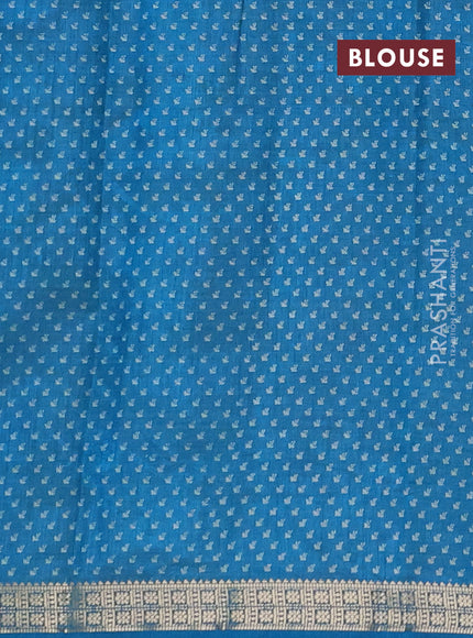 Semi raw silk saree teal blue with allover butta prints and zari woven border