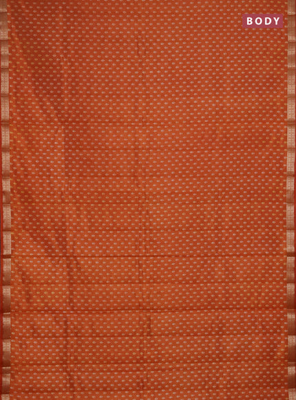 Semi raw silk saree rustic orange with allover butta prints and zari woven border