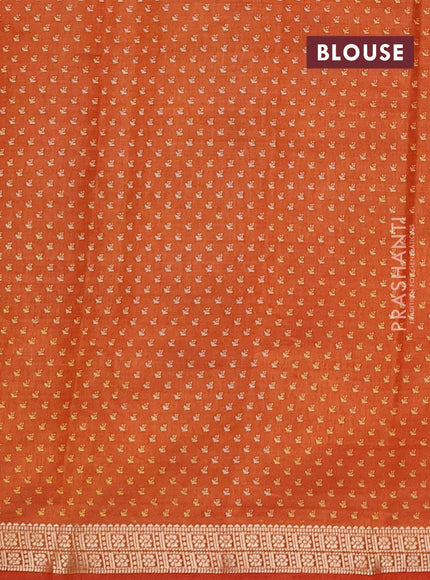 Semi raw silk saree rustic orange with allover butta prints and zari woven border
