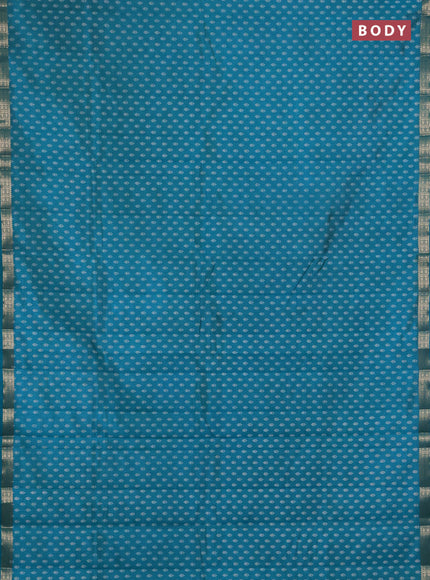 Semi raw silk saree teal green with allover butta prints and zari woven border