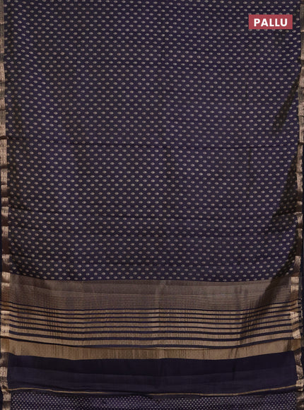 Semi raw silk saree navy blue with allover butta prints and zari woven border