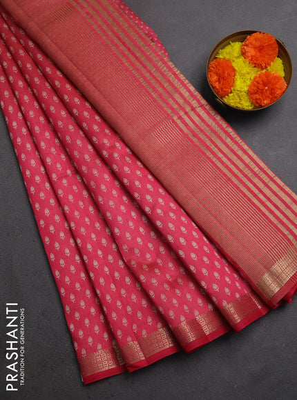 Semi raw silk saree pink shade with allover butta prints and zari woven border
