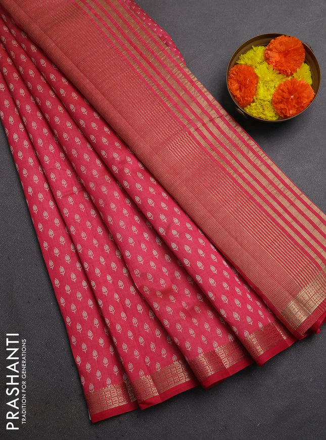 Semi raw silk saree pink shade with allover butta prints and zari woven border
