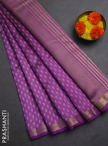 Semi raw silk saree lavender with allover butta prints and zari woven border