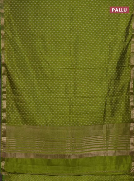 Semi raw silk saree light green with allover butta prints and zari woven border