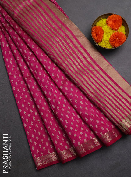 Semi raw silk saree pink with allover butta prints and zari woven border
