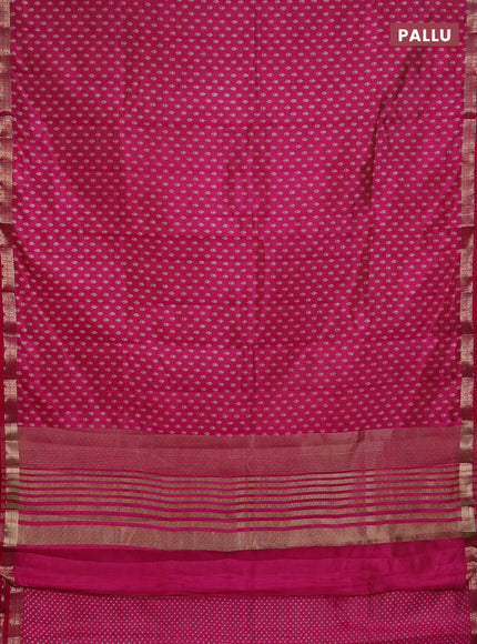 Semi raw silk saree pink with allover butta prints and zari woven border