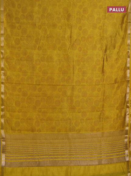 Semi raw silk saree mustard yellow with allover geometric prints and small zari woven border