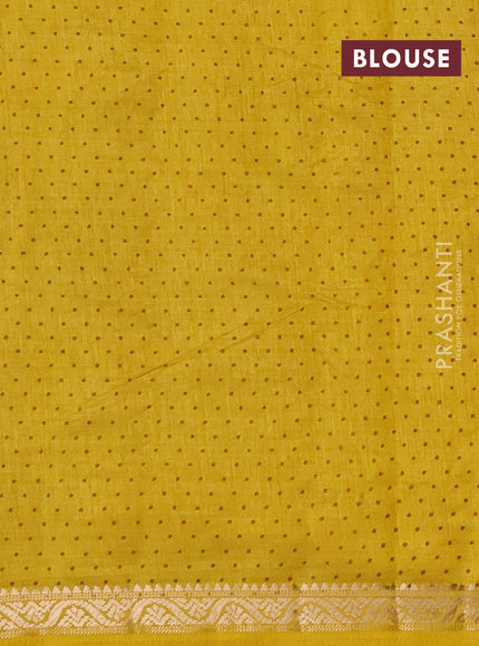 Semi raw silk saree mustard yellow with allover geometric prints and small zari woven border