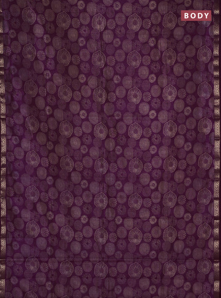 Semi raw silk saree wine shade with allover geometric prints and small zari woven border