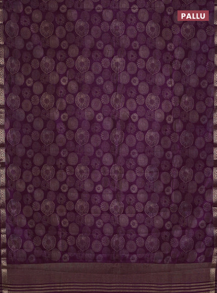 Semi raw silk saree wine shade with allover geometric prints and small zari woven border