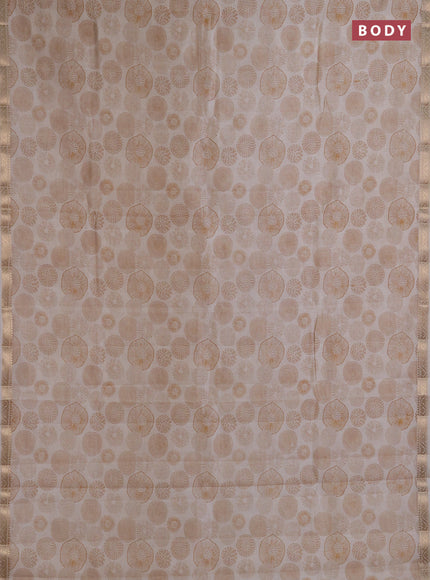Semi raw silk saree cream with allover geometric prints and small zari woven border