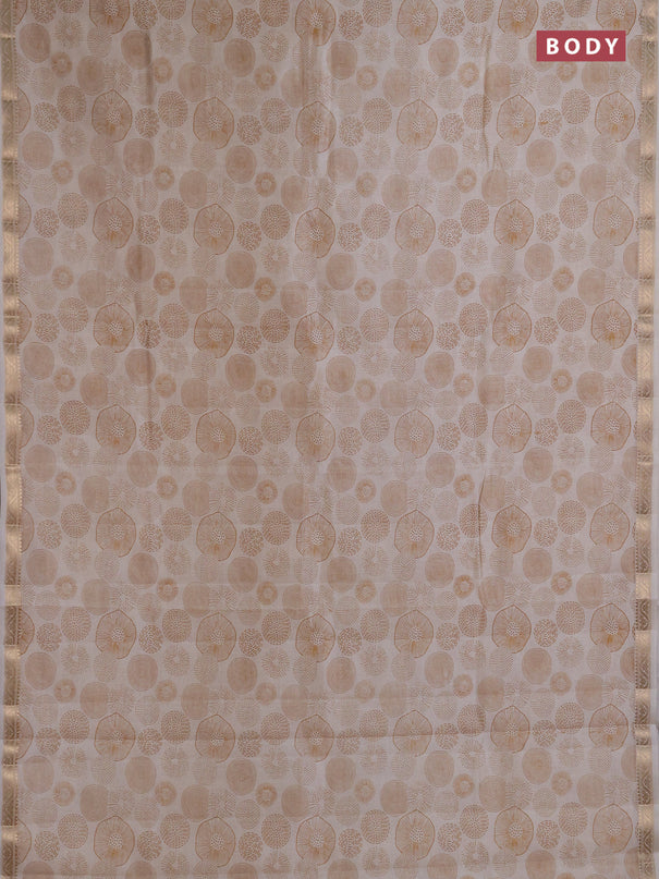 Semi raw silk saree cream with allover geometric prints and small zari woven border