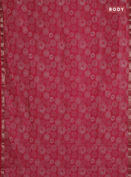 Semi raw silk saree pink shade with allover geometric prints and small zari woven border