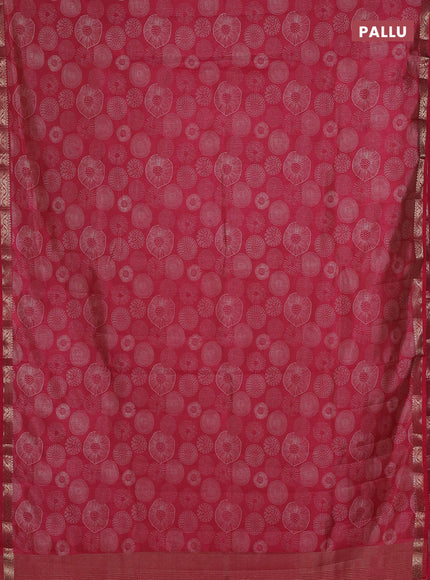 Semi raw silk saree pink shade with allover geometric prints and small zari woven border