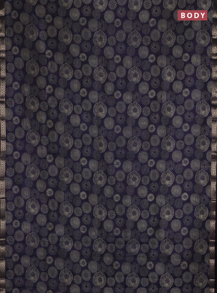 Semi raw silk saree navy blue with allover geometric prints and small zari woven border