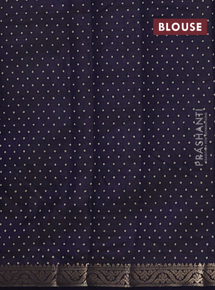 Semi raw silk saree navy blue with allover geometric prints and small zari woven border