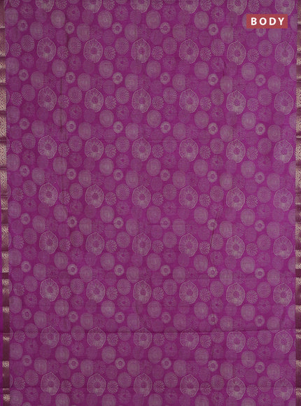 Semi raw silk saree lavender with allover geometric prints and small zari woven border