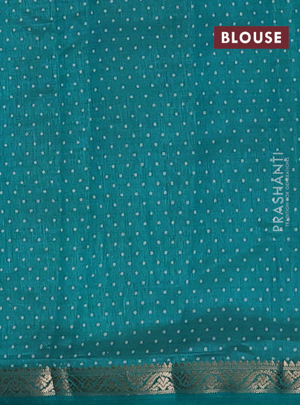 Semi raw silk saree teal green with allover geometric prints and small zari woven border