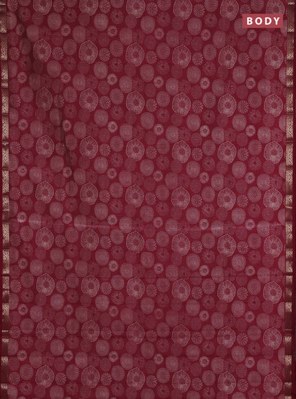 Semi raw silk saree maroon with allover geometric prints and small zari woven border