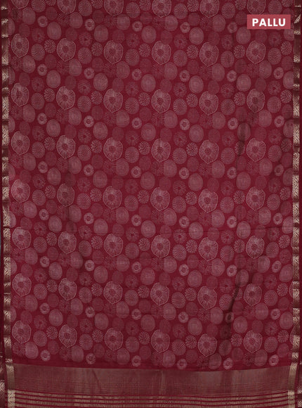 Semi raw silk saree maroon with allover geometric prints and small zari woven border