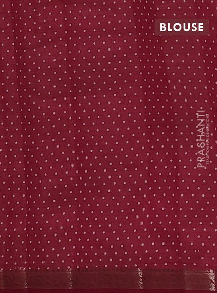 Semi raw silk saree maroon with allover geometric prints and small zari woven border