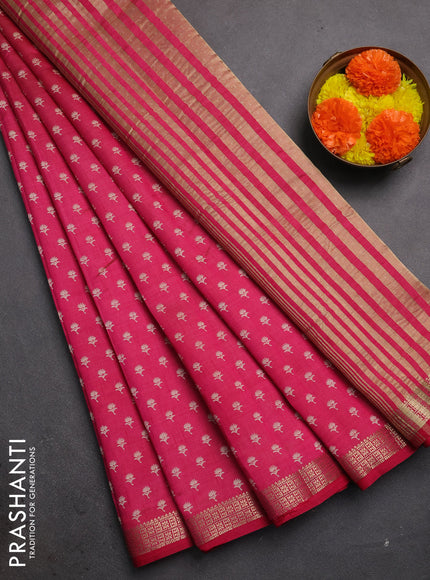 Semi raw silk saree pink with allover butta prints and zari woven border