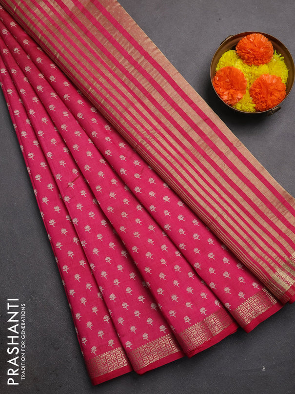 Semi raw silk saree pink with allover butta prints and zari woven border